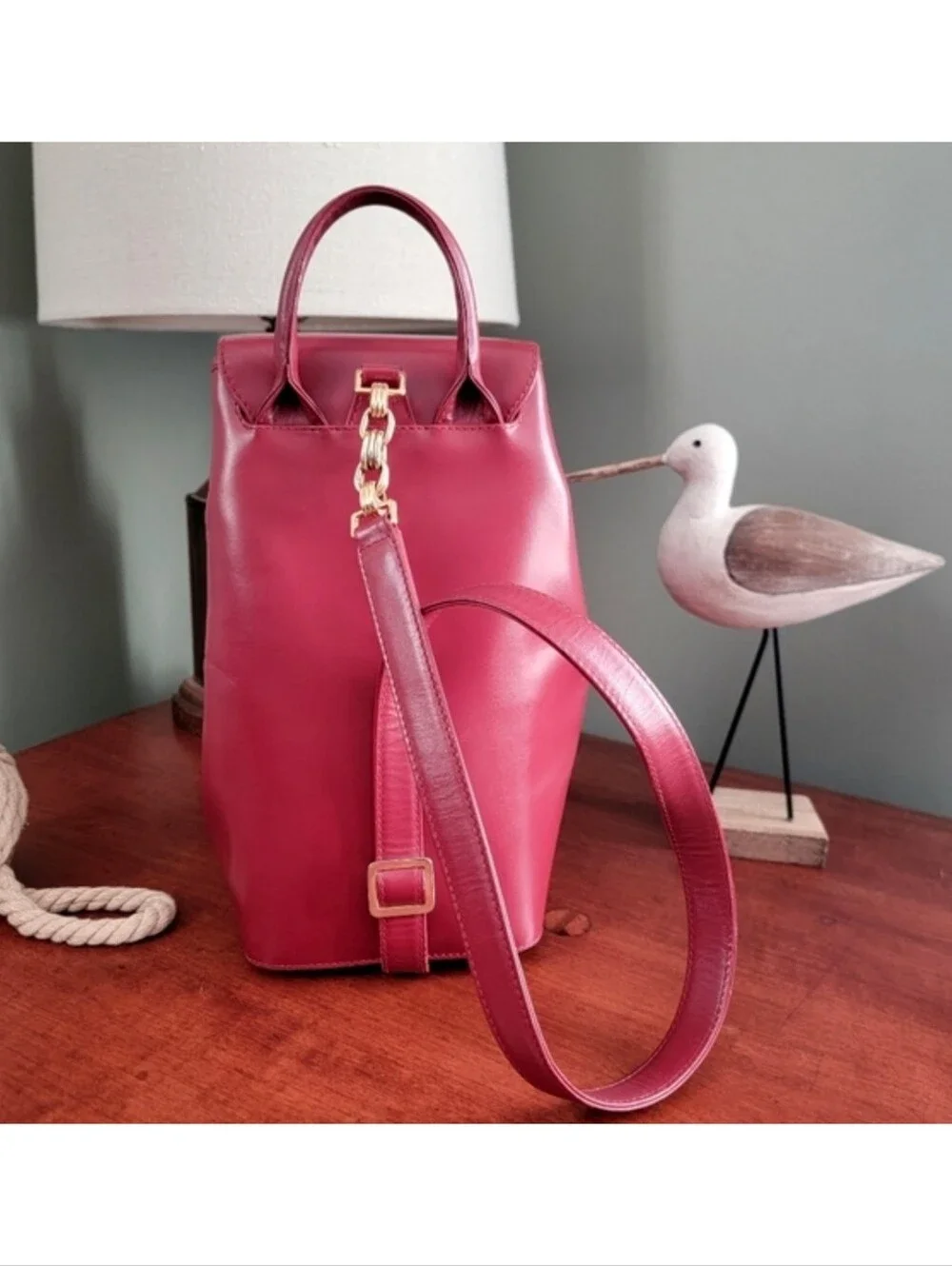 Gianfranco Lotti Firenze Trapezoid Backpack Red Leather Bag Italy